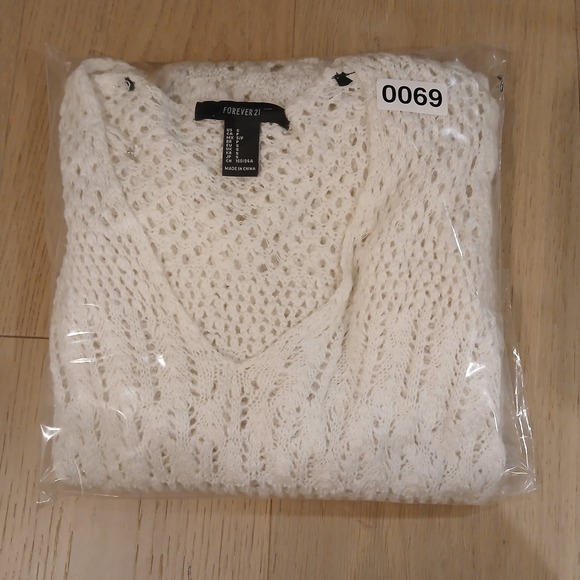 Forever 21 Lace Dress Women Small White Crochet Knit Long Sleeve Beach Cover Up - Picture 9 of 9